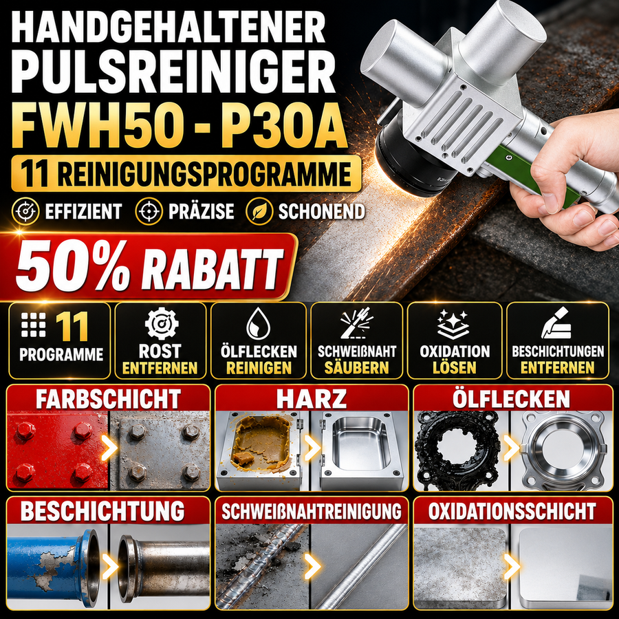 FWH50-P30A: 11 Reinigungsprogramme für vielseitige Anwendungen.